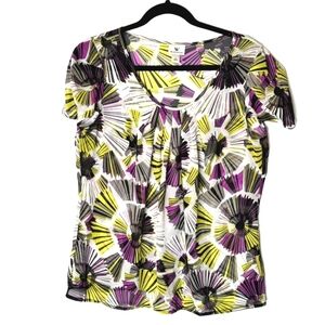 Worthington Women’s Blouse Size L Multicolor Abstract Print Short Sleeve Polyest